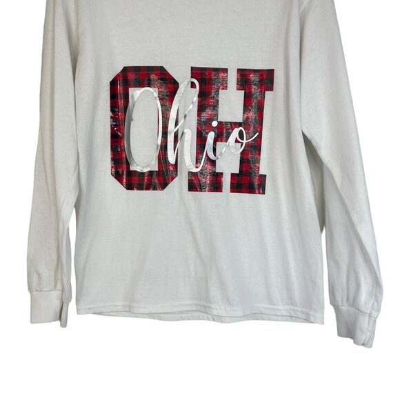 Gildan Long Sleeve Tee Ultra Cotton Ohio Plaid Letter White Size Small - Picture 4 of 10